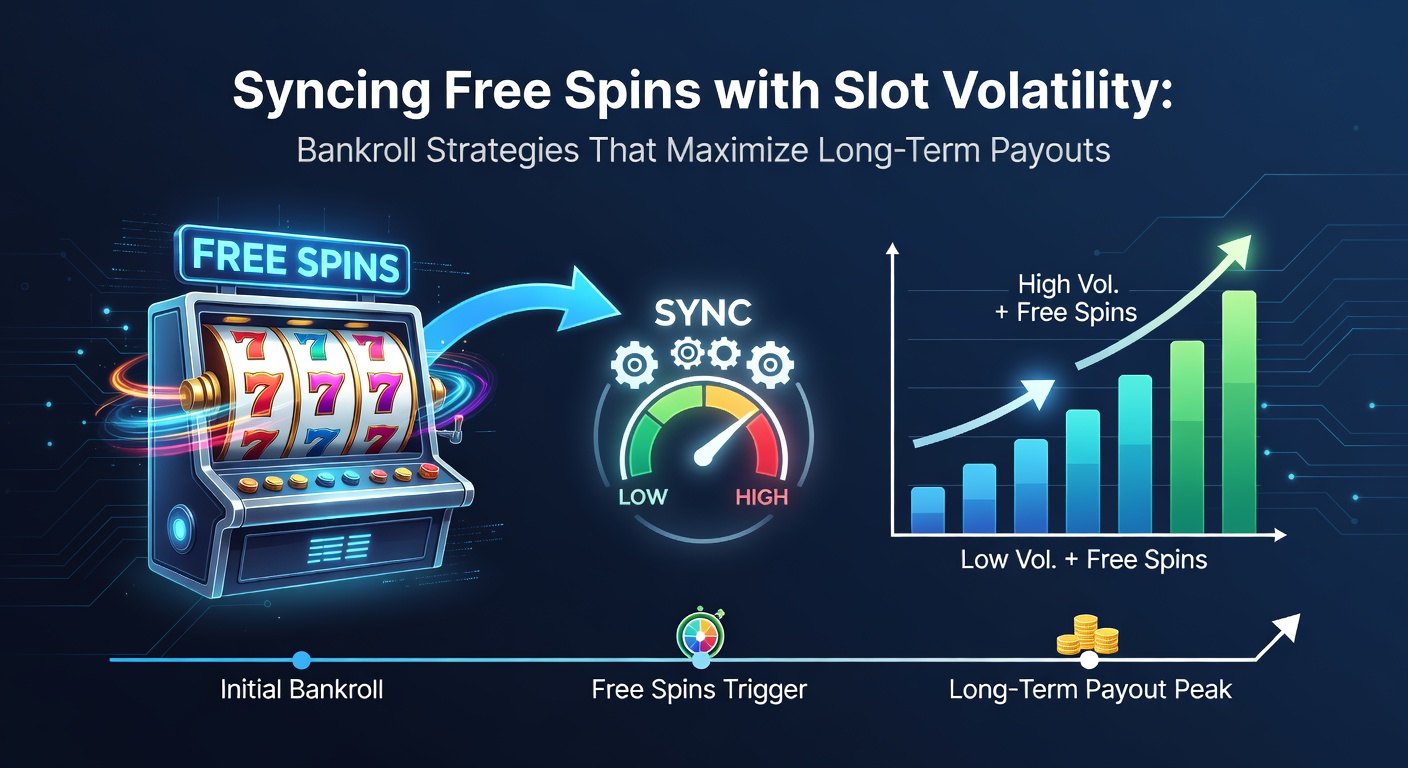 Detaillierte Infografik zu Bankroll-Management-Kurven, die Free-Spins-Auslösungen bei unterschiedlicher Volatilität mit langfristigen Payouts verknüpft
