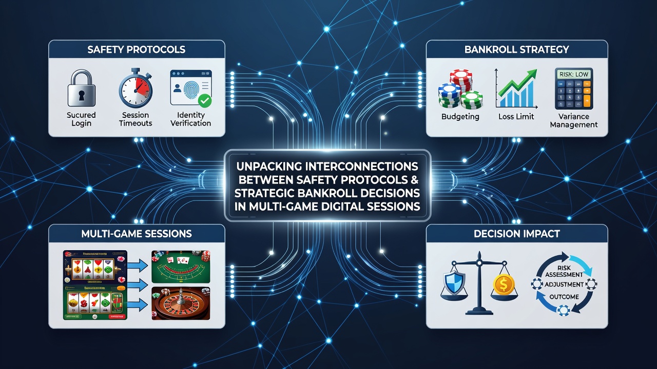 Illustration von Sicherheitsprotokollen und Bankroll-Management in digitalen Casino-Sessions